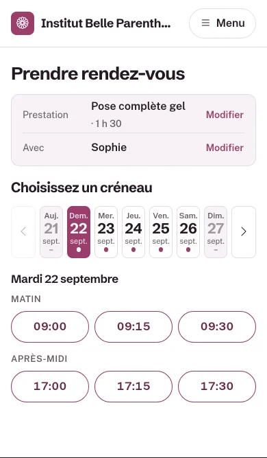 Choix du jour et de l'heure sur un téléphone : bandeau de sept jours et heures du matin et de l'après-midi